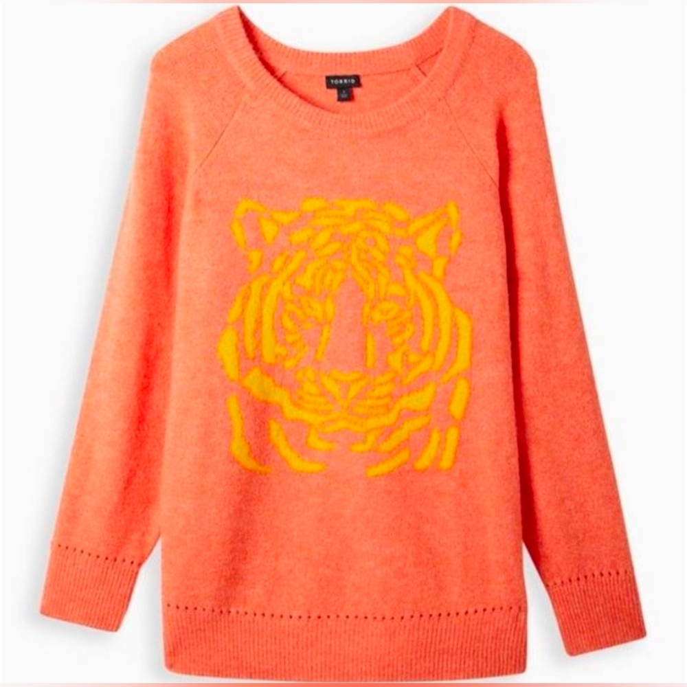 Torrid Coral Vegan Cashmere Pullover Tiger Raglan Sweater size 2X
